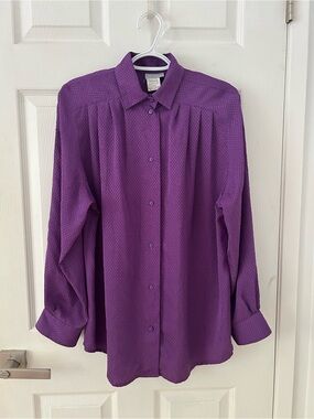 Vintage Purple Textured Button-Up Blouse